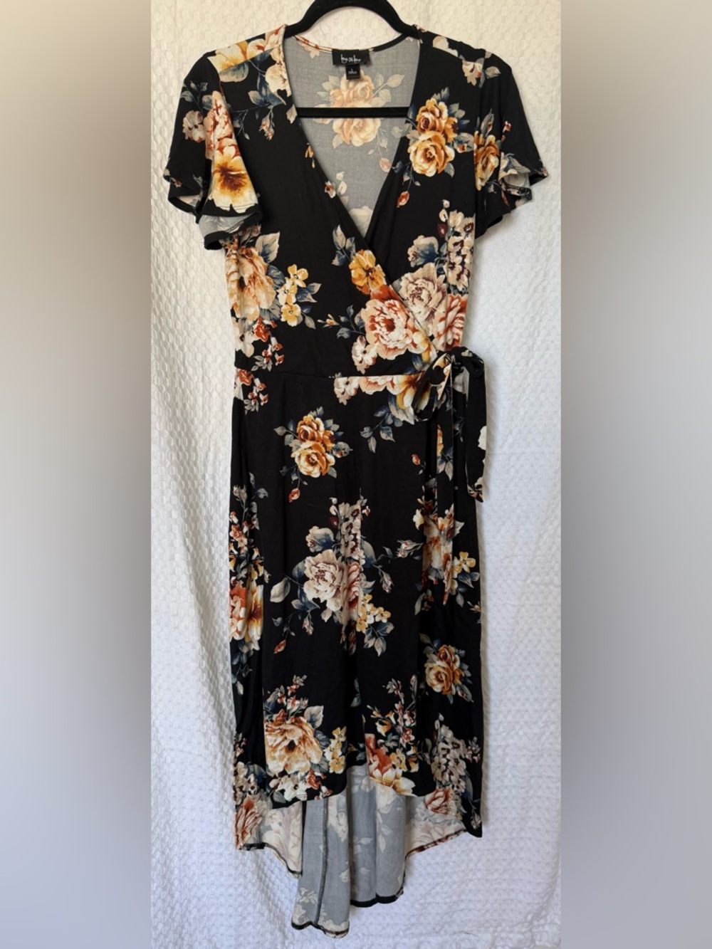 By & By Black Floral Faux Wrap Midi Dress Size L